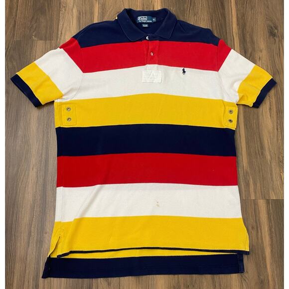 VTG Polo Ralph Lauren striped waffle thermal knit rugby short sleeve shirt XL - Picture 2 of 5